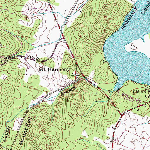 Topographic Map of Mount Harmony School (historical), TN