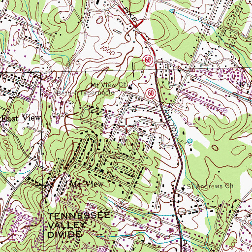 Topographic Map of Mount Vernon, TN