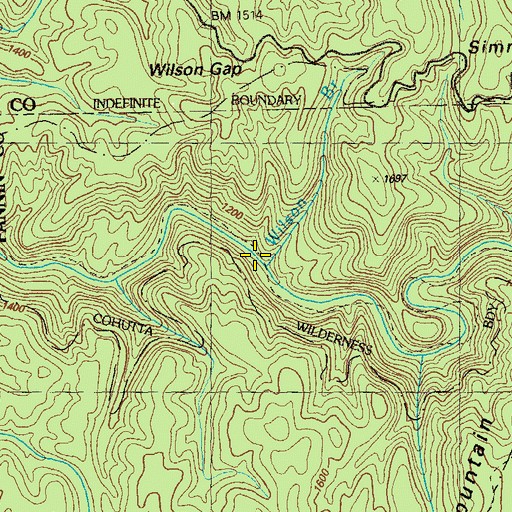 Topographic Map of Wilson Branch, TN