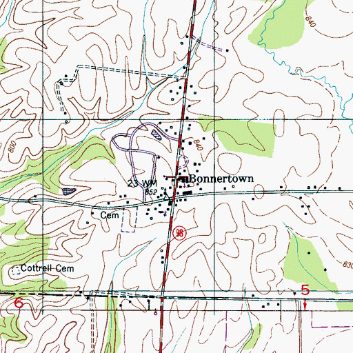 Topographic Map of Bonnertown Baptist Church, TN