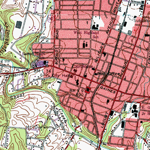 Topographic Map of Lawrenceburg City Hall, TN