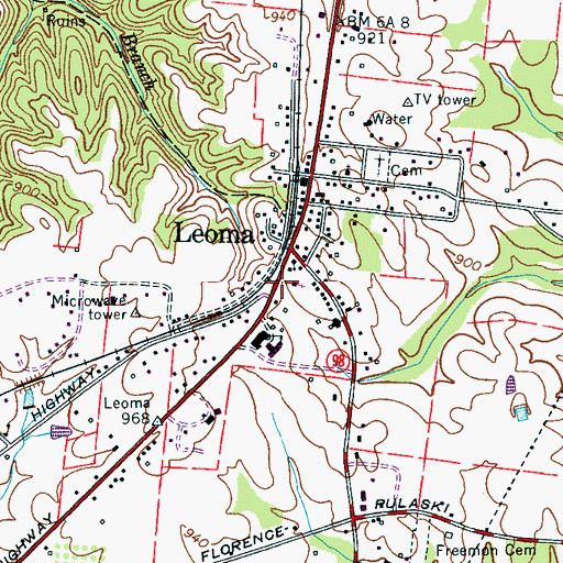 Topographic Map of Leoma Church of Christ, TN