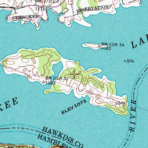 Topographic Map of Berrys Island, TN