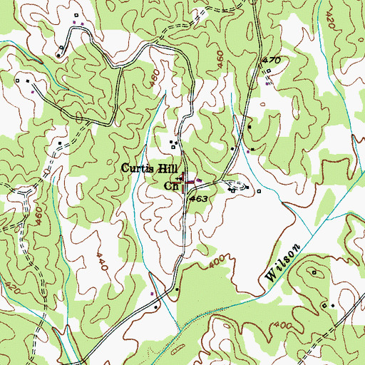 Topographic Map of Curtis Hill Cemetery, TN