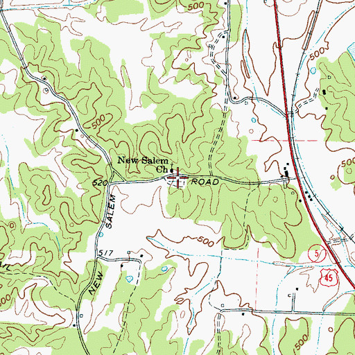 Topographic Map of New Salem Cemetery, TN
