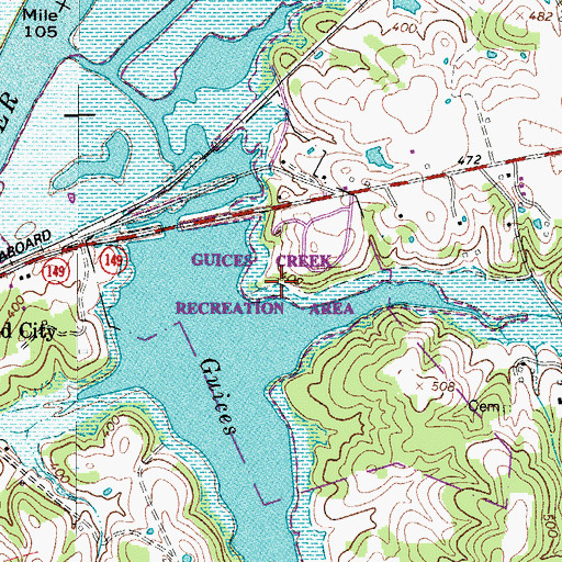 Topographic Map of Guices Creek Recreation Area, TN