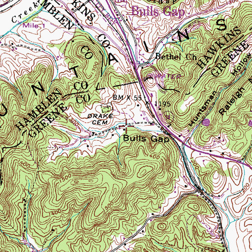 Topographic Map of Wesley Churh, TN