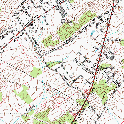 Topographic Map of Sunset Acres, TN