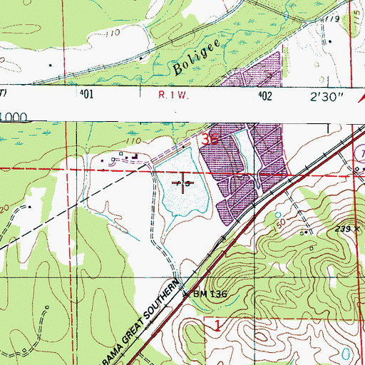 Topographic Map of Sprees Twenty Acre Lake, AL
