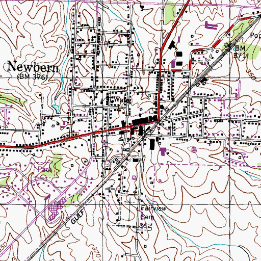 Topographic Map of Newbern City Hall, TN