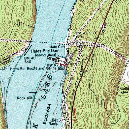 Topographic Map of Hales Bar Power Plants (historical), TN