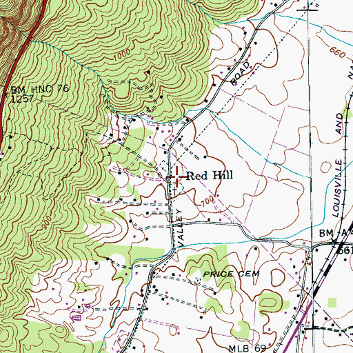 Topographic Map of Red Hill School (historical), TN