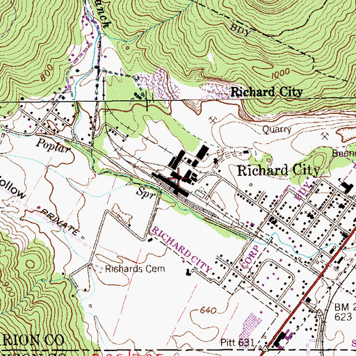 Topographic Map of Richard City Industrial Park, TN