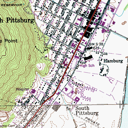 Topographic Map of South Pittsburg High School, TN