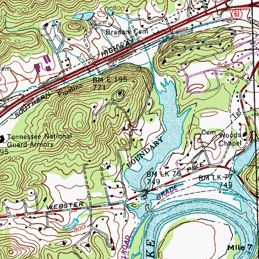Topographic Map of Hickman Subdivision, TN
