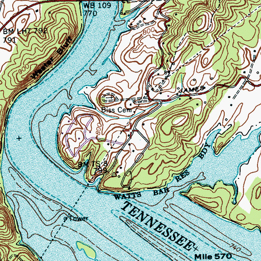 Topographic Map of Sequoyah Shores, TN