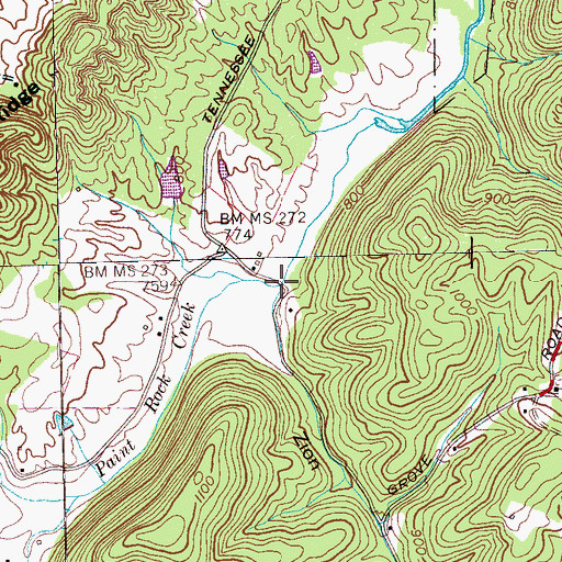 Topographic Map of Zion Spring Branch, TN