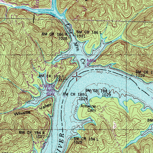 Topographic Map of Arwine Ford (historical), TN