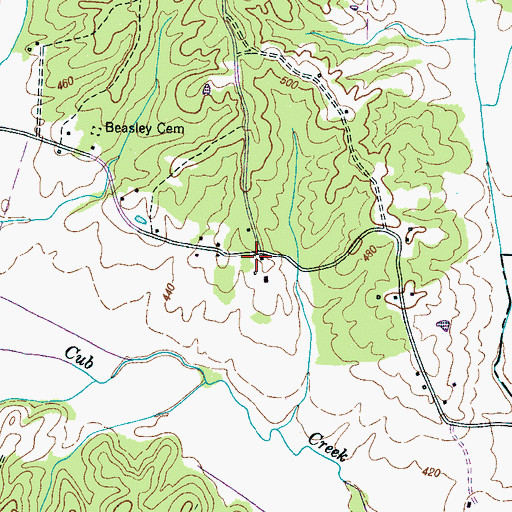 Topographic Map of Poplar Springs, TN