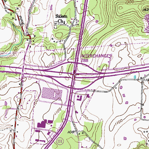 Topographic Map of Interchange 288, TN