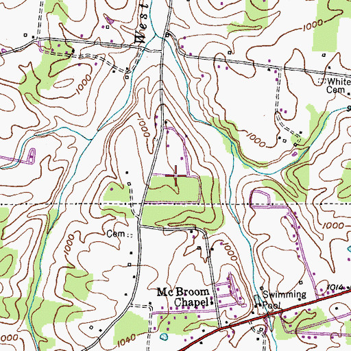 Topographic Map of Long Meadows, TN
