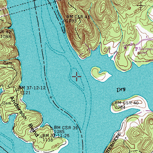 Topographic Map of Watermelon Island (historical), TN