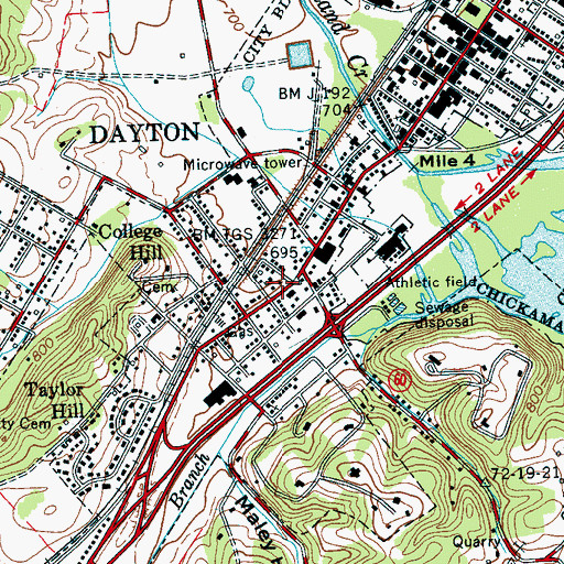 Topographic Map of South Dayton, TN