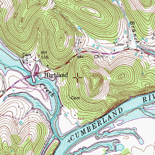 Topographic Map of Highland Ferry (historical), TN