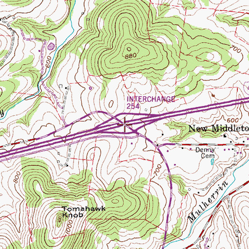 Topographic Map of Interchange 254, TN