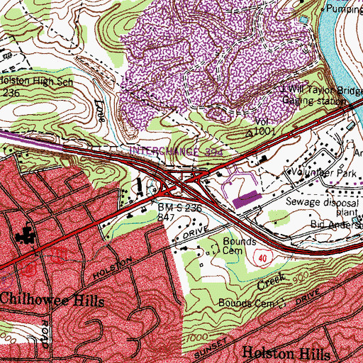 Topographic Map of Interchange 394, TN