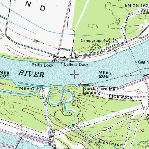 Topographic Map of Callens Ferry (historical), TN