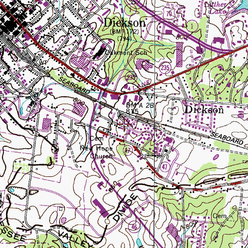 Topographic Map of East Dickson, TN