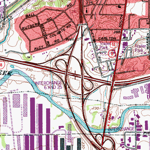 Topographic Map of Interchange 6 and 25, TN