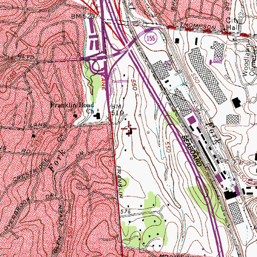 Topographic Map of Glen Leven Presbyterian Church, TN