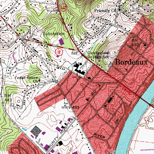 Topographic Map of Bordeaux Primitive Baptist Church, TN