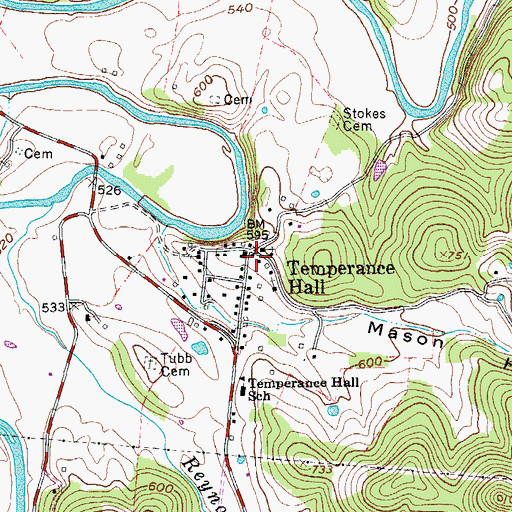 Topographic Map of Temperance Hall, TN