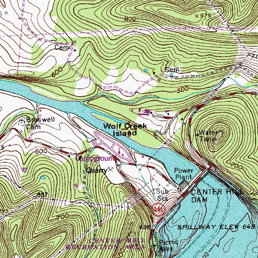 Topographic Map of Wolf Creek Island, TN