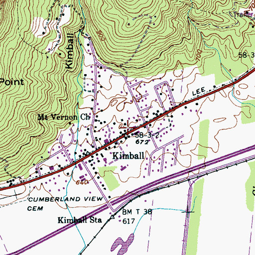 Topographic Map of Kimball, TN