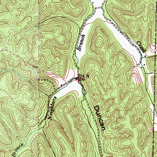 Topographic Map of Duncans Branch, TN