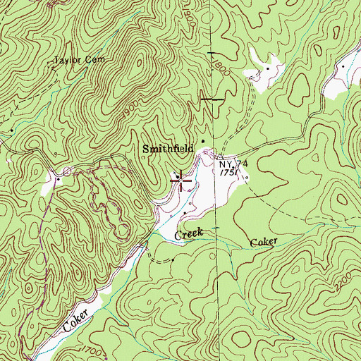 Topographic Map of Smithfield, TN