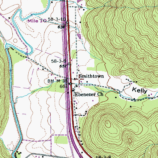 Topographic Map of Smithtown, TN
