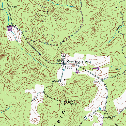 Topographic Map of Stringtown, TN