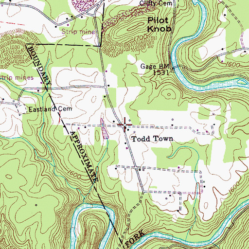 Topographic Map of Todd Town, TN