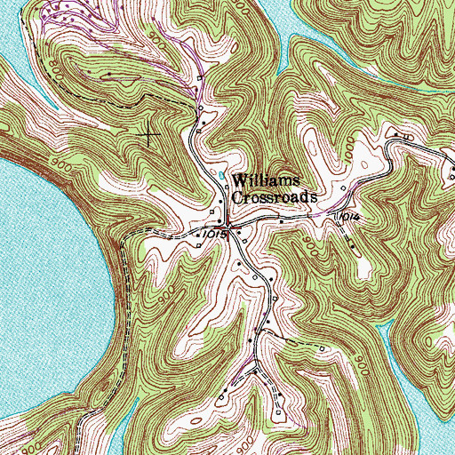Topographic Map of Williams Crossroads, TN