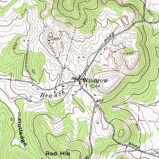 Topographic Map of Windrow, TN