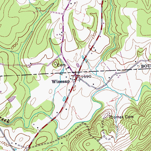 Topographic Map of Winesap, TN