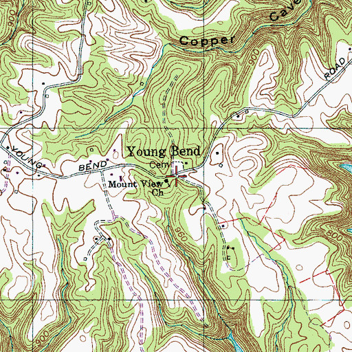 Topographic Map of Young Bend, TN
