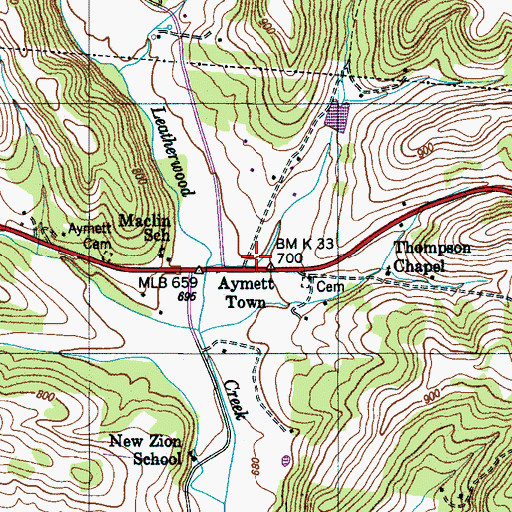 Topographic Map of Aymett Town, TN