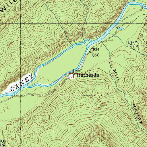 Topographic Map of Bethesda, TN