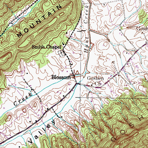 Topographic Map of Blossom, TN